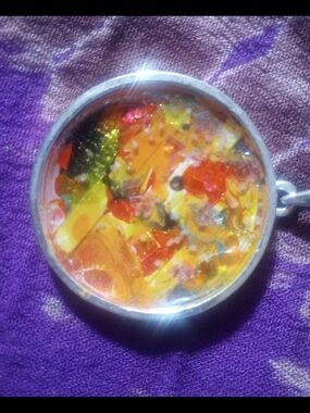 Resin Mosaic Pendant Necklace - Orange Multicolor
